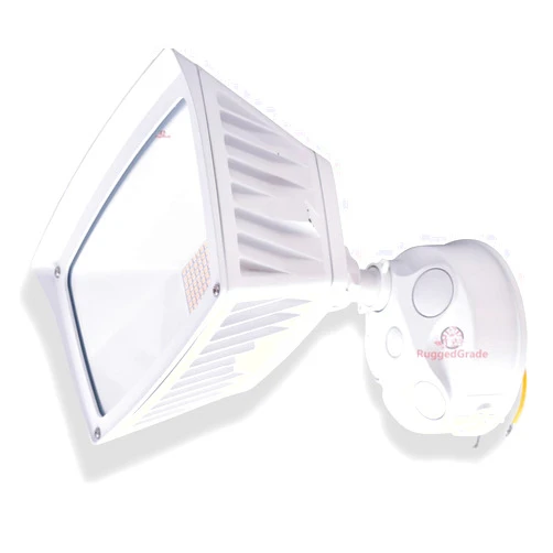 RuggedGrade 40 Watt - Folari Series LED Flood Light - LED Wall Light 4,800 Lumens- Dusk to Dawn Sensor - 5000K Bright White - White Housing