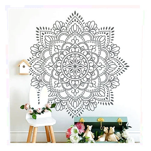 SaditY Mandala Vinyl Wall Art Decal Meditation Yoga Studio Decoration Large Flower Mandala Bedroom Living Room Decor Wallpaper (Color : Black, Size : S 42x42cm)