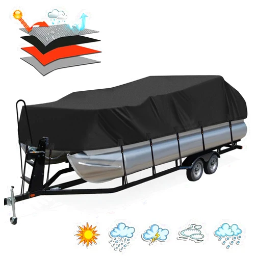 Solim Trailerable 900D PU Heavy Duty Pontoon Boat Cover, 19-21ft Waterproof Oxford Marine Grade UV Resistant Polyester Canvas Cover, Boat Cover for Pontoon with 16 Adjustable Tie Down Straps, Black