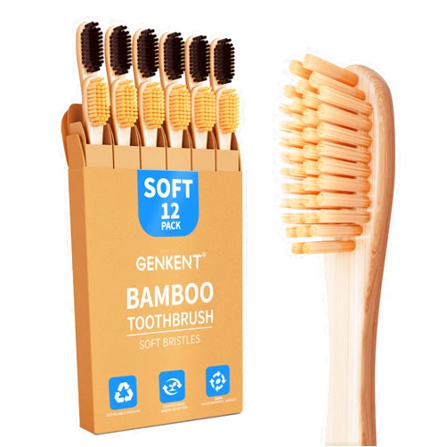GENKENT Bamboo Toothbrushes 12 Pack Natural Toothbrushes BPA Free Soft Bristles Toothbrush Eco Friendly Charcoal Toothbrush for Travel