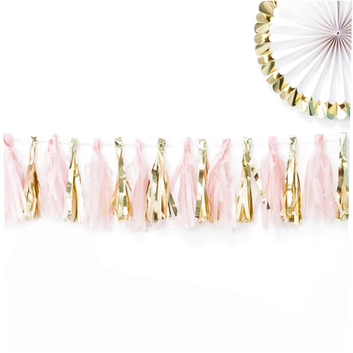Ginger Ray Pink And Gold Foiled Baby Shower Party Tassel Garland 16 Pack