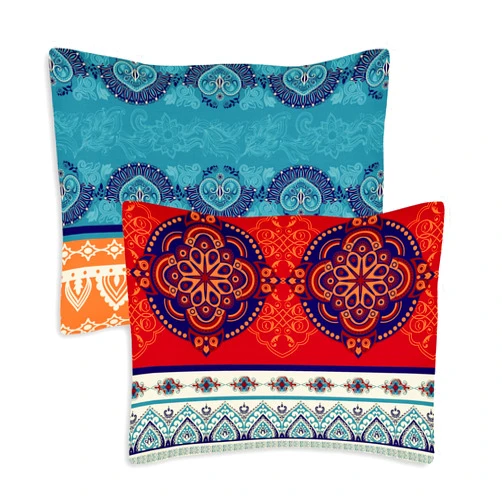 KB & Me Sweet Jojo Designs Boho Mandala Bohemian Chic Set of 2 Pillow Cases Standard Queen Pillowcase Sham Cover Set For Bed Red Teal Blue Orange Indian Patterned Turquoise Decorative Accent Home Room Decor
