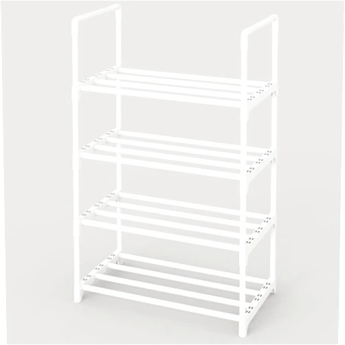 COAPUKT Metal Stackable Small Shoe Rack Organizer, Narrow Shoe Racks for Closets Entryway, Shoe Stand,Shoe Shelf with Handle (4-Tier-White)