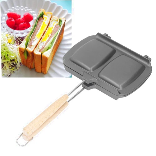 GOWENIC Double Sided Frying Pan, Non Stick Aluminium Double Grill Pan, Grilled Cheese Maker Nonstick Sandwich Maker Flip Grill Pan, Detachable Sandwich Pan with Hook for Steak Egg