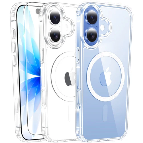 FNTCASE for iPhone 17 Case Clear: Magnetic Phone Cases with Screen Protector Drop Proof Compatible with Magsafe Slim Anti Yellowing Rugged Shockproof Protective Transparent Cell Cover (A-Clear)