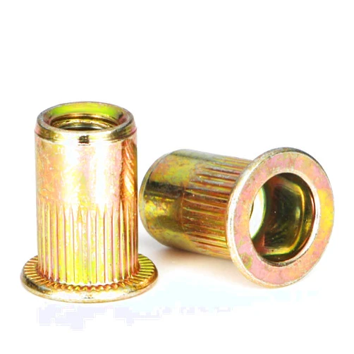 LOKMAN Rivet Nut, LOKMAN 100 Pieces 1/4-20UNC Carbon Steel Flat Head Rivnut Threaded Insert Nut,Knurled Body (1/4''-20)
