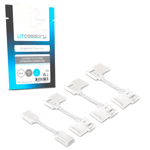 Litcessory Cut-End to Cut-End Extension Connector for Philips Hue Lightstrip Plus (2in, 4 Pack, White - MICRO 6-PIN V4)