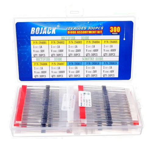 BOJACK 10 Values 300 pcs Rectifier Diodes 1N4001 1N4002 1N4003 1N4004 1N4005 1N4006 1N4007 Schottky Diodes 1N5817 1N5818 1N5819 Assortment Kit