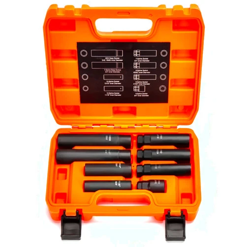 Dynofit 8Pc Spline Lug Nuts Key Kit, Aftermarket Lug Nut Socket Easily Removing Spline and Hex Style Aftermarket Wheel Lug Nuts | 5, 6, 7, 12 Spline and Hex Key Set, Cr-V Steel