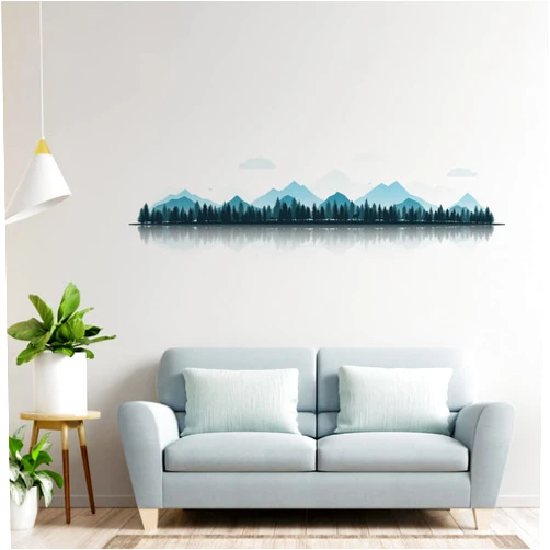 Chinese Style Mountain Forest Wall Sticker Wilderness Wall Decor Removable Home Decoration Bedroom Living Room Office Room Murals Blue 11.8 x 35.4 inch