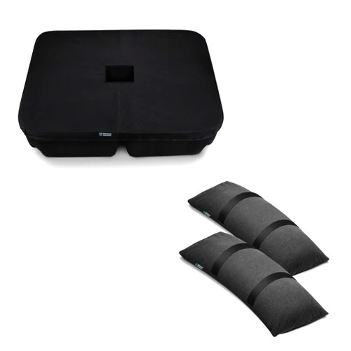 Rhino BaseMate Rhino Square BaseMate 4-Part EVA Material Patio Umbrella Base Weights up to 200 Lb. + 2 Outdoor Fillable Arched Sandbags Umbrella Stand Fits Any Outdoor Patio Umbrella Stand for Outdoor Garden