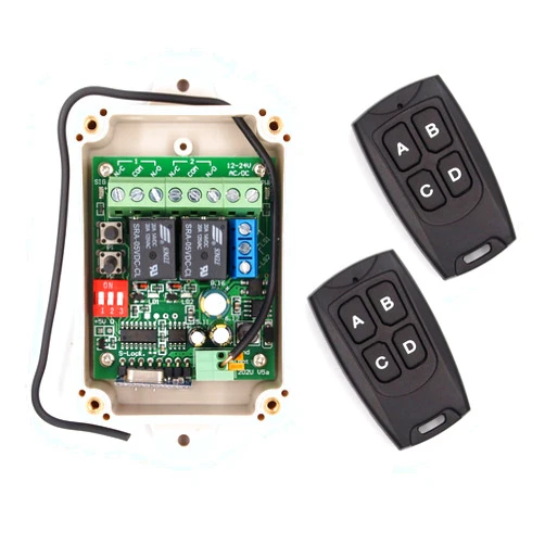 Solidremote 12V - 24V Secure Wireless RF Remote Control Relay Switch Universal 2-Channel Receiver with 2 Transmitters for Garage Door Openers, LED Lights etc (KIT-1)