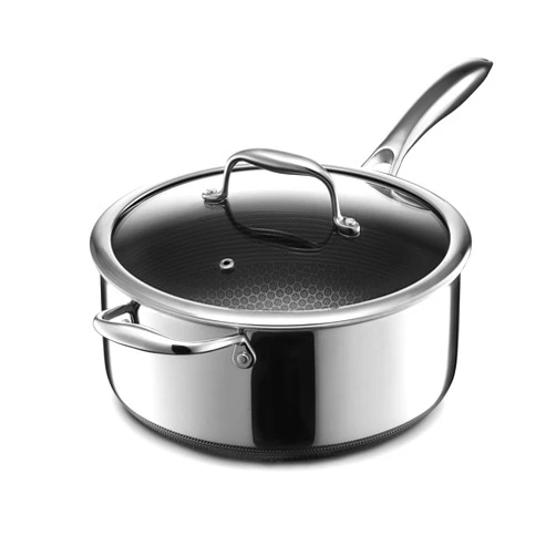 HexClad Hybrid Nonstick 5-Quart Saucepan with Tempered Glass Lid, Stay-Cool Handle, Dishwasher-Friendly, Oven-Safe Up to 900°F, Induction-Ready, Compatible with All Cooktops