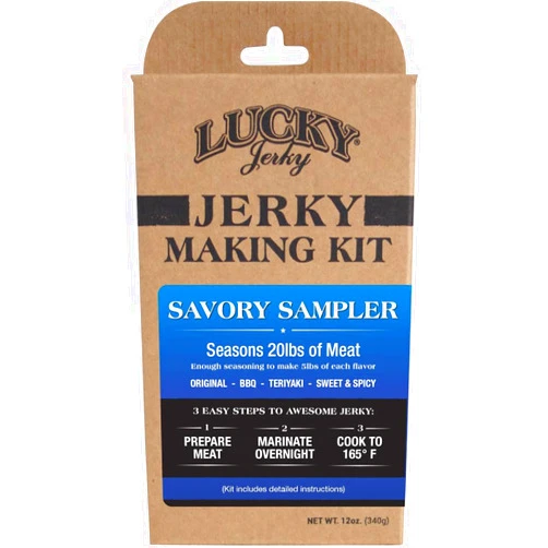 Lucky Brand Jerky Lucky Jerky Ultimate Savory DIY Seasoning Kit - 12oz - Original, BBQ, Teriyaki, Sweet & Spicy Flavors - Perfect for Homemade Beef Jerky