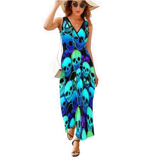 AMRANDOM Women's Summer Casual Wrap Tunic Dress Sleeveless Flowy Long Dress