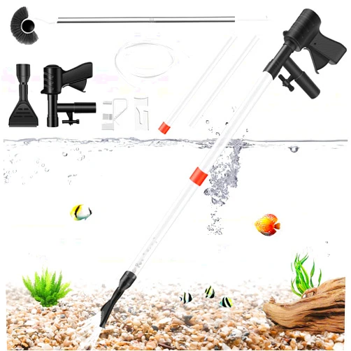 SVECKE Aquarium Gravel Cleaner, Quick Water Changer, Gravel Vacuum for Aquarium with Air-Pressing Button, Fish Tank Cleaner, Vacuum Gravel Cleaner Kit for Water Changing Sand Washing Fish Tank Cleaning Brush