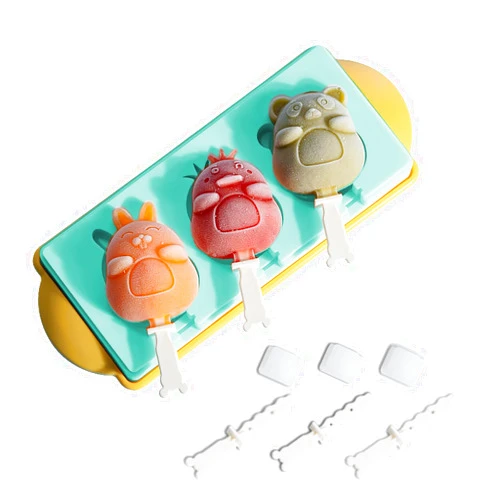 IAMPDD Popsicle Molds Ice Pop Molds Silicone 3 Cavities Ice Cream Mold animals & fruit Cake Pop Mold DIY Popsicle Ice Pop Molds Flexible Silicone Popsicle Makers… (rabbit), H001