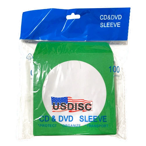USDISC Paper Sleeves 100g Window, Flap, Green, Pack Of 300