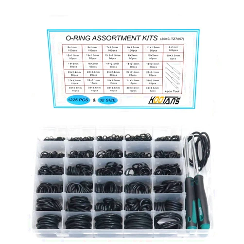 KOOTANS 32Size 1225Pcs Metric Nitrile Rubber O Rings Assortment Kit + 4pcs O-Ring Remover, Oil Resistant NBR O-Ring Sealing Assortment Kit Set for Air Plumbing, Fuel Injector and Faucet Seal O Rings