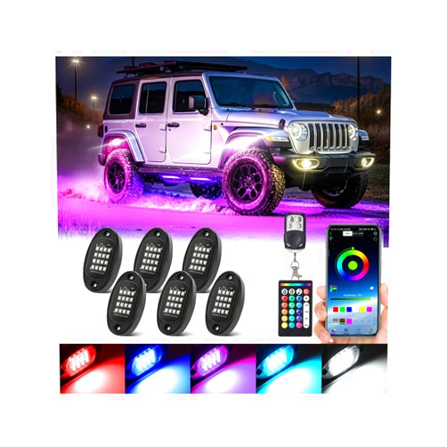 TDE Explorer.Lighting 6 Pods RGB LED Rock Lights with Dual Zone Brake, Waterproof Multicolor Underglow Lights Kit for ATV UTV Golf Cart Trucks RZR SXS, Neon Underbody Light with App Remote Control Flashing Music Sync 12V