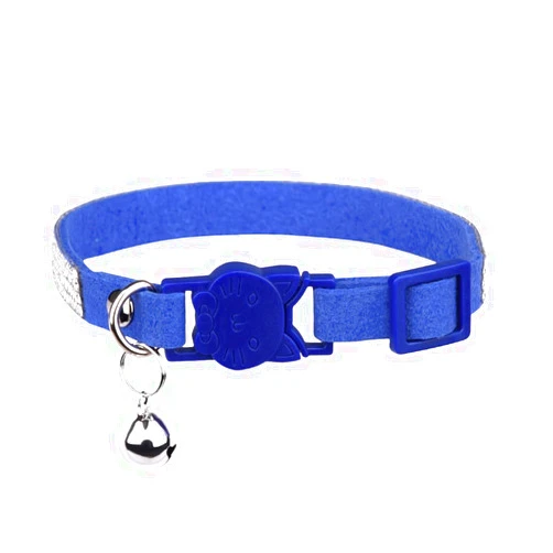Aosora Cat Collar with Rhinestone Bling Cute Bells Leather Cat CollarsAccessories for Pet Collars ldeal for Girl Cats Male Cats(Blue)