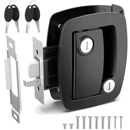 BEBOBLY RV Door Lock Replacement, Upgraded Lighter RV Door Latch with Paddle Deadbolt & 4 Keys, 100% Metal Camper Door Locks, Aluminum Alloy RV Entry Door Lock for Travel Trailers Cargo Hauler, Black
