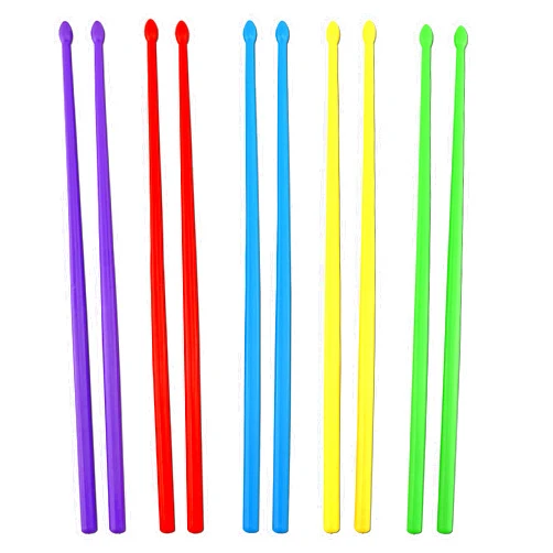 Iconikal Nylon Exercise Drum Sticks, Blue, Green, Purple, Red, Yellow, 5-Pairs Dancing Aerobic Fun Workout Group Activity