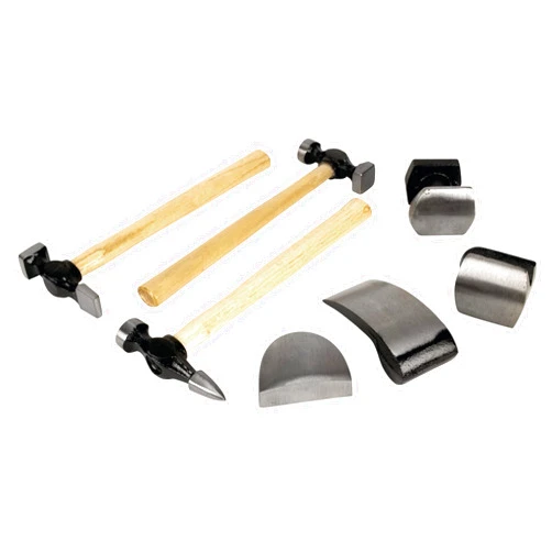 Performance Tool W1007DB 7-Piece Auto Body Repair Kit with Carbon Steel Hammer Heads and Dollies on Wood Handles