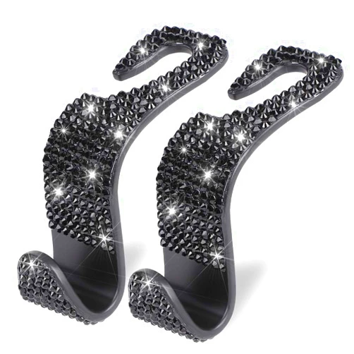 OTOSTAR Car Headrest Hooks, Handmade Bling Diamond Car Headrest Hangers Organizer Universal Auto Hooks Car Seat Hooks for Vehicle Car, 2 Pack (Black)