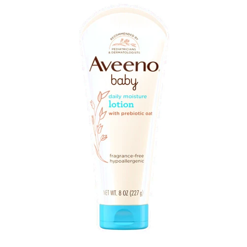 Aveeno Baby Daily Moisture Body Lotion for Sensitive Skin, Hypoallergenic Moisturizing Baby Lotion with Nourishing Oatmeal to Deeply Moisturize Baby's Skin, Fragrance-Free, 8 fl. oz