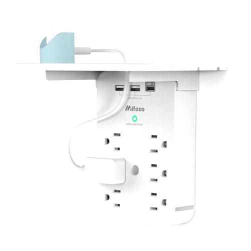 Mifaso Wall Outlet Extender with Surge Protector, 6 AC Outlets, Shelf, 2 USB & USB C Charging Ports - Home & Dorm Plug Expander