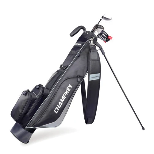 CHAMPKEY Premium Sunday Bag with Stand and Strap - Professional Pitch and Putt Lightweight Golf Bag for The Driving Range, Par 3 and Executive Courses (Black)