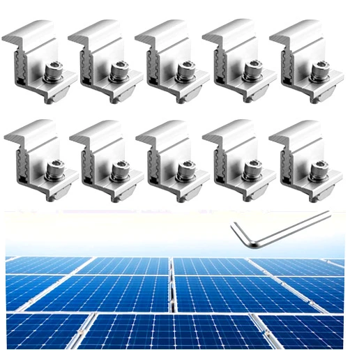 Anbte 10PCS Solar Panel End Clamp 30-45mm Adjustable, Aluminum Z Brackets for Solar Panels Include 10 Screws M8, Solar Panel Mounting Bracket for Solar Panel PV Mounting System, Silver