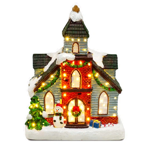 innodept12 Lighted Up Fiber Optic LED Church House, Warm White Lights, Collectible Building