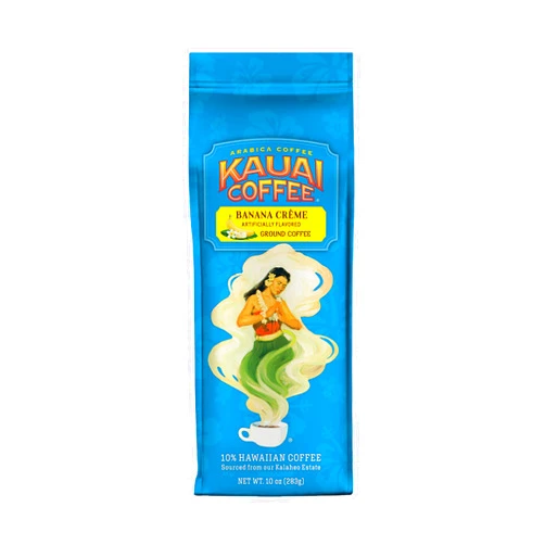 KAUAI COFFEE Kauai Hawaiian Ground Coffee, Banana Crème, Gourmet Arabica Coffee From Hawaii's Largest Grower, Smooth, Delicious Flavor and Amazing Aroma - 10 Ounce