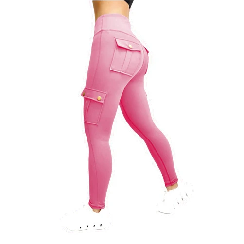 Generic Women's Cargo Yoga Leggings Butt Lifting Leggings with Flap Pockets High Waist Tummy Control Running Pants Gym Tights