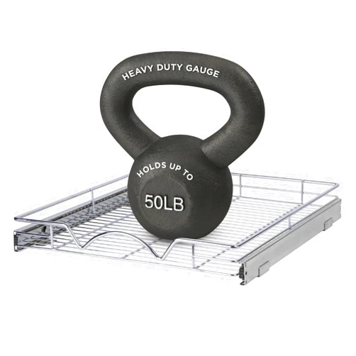 HOLDN’ STORAGE HOLDN' STORAGE Pull Out Cabinet Organizer, Heavy Duty Caddy w/Lifetime Limited Warranty -11”W x 21”D - Requires At Least 12-1/4” Cabinet Opening, Steel Metal Cabinet Drawers Slide Out, Chrome