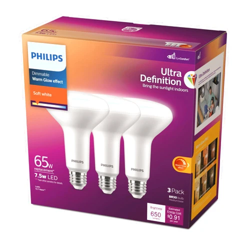 Philips BR30 E26 (Medium) LED Floodlight Bulb Soft White 65 Watt Equivalence 3 pk