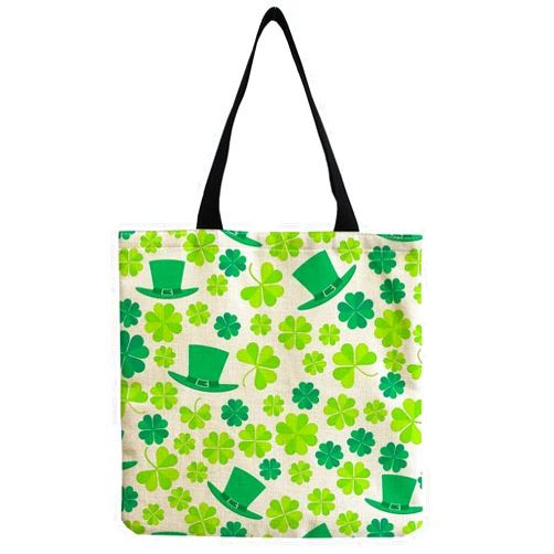 HiliyKiliy Shamrock Tote Bag Green Canvas Bag Reusable Grocery Bags Clover Casual Book Bags St. Patrick's Day Handbag