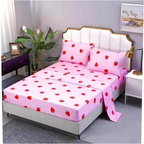 N\D Cute Strawberry Bedding Sheet Set Twin Size,Kawaii Fruit Print 4PCS for Kids Teens,Ultra Soft and Easy Care,Durable Wrinkle Free, Pink