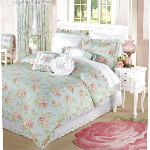Touch of Class Cottage Rose Comforter Set Aqua Mist