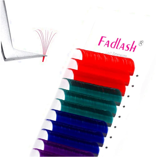 FADLASH Volume Lash Extensions Colorful Easy Fans Eyelash Extensions D Curl 0.07 13mm Blue, Purple, Green and Red Mixed in One Tray Self Fanning Eye Lashes Extensions (0.07-D, 13mm)