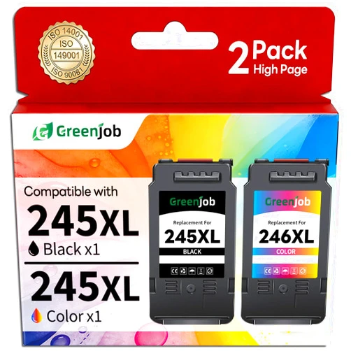 Greenjob 245XL 246XL Ink Cartridge Replacement for Canon 245XL 246XL PG-245XL CL-246XL Combo Pack to use with Pixma MG2500 MG2522 MX490 MX492 TS202 TS3122 TS3322 TR4520 TR4522 Printer (Black Color)