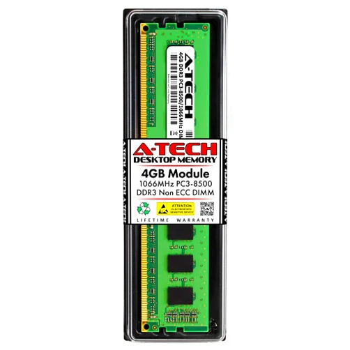 A-Tech 4GB DDR3 1066MHz PC3-8500 Desktop RAM Module | Non-ECC Unbuffered DIMM 1.5V 240-Pin Memory Upgrade Stick