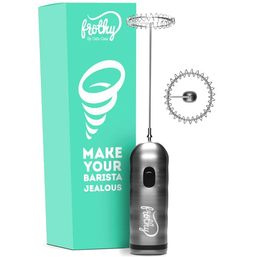 Cafe Casa Café Casa Milk Frother for Coffee - 2 Speed Handheld, Battery Operated, Stainless Steel Drink Mixer & Mini Foam Maker - Electric Whisk for Coffee, Lattes, Hot Chocolate, and Shakes