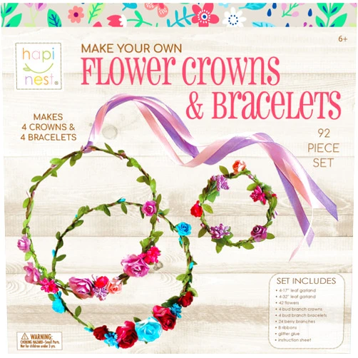 Hapinest Make Your Own Flower Crown Kit & Bracelet Craft Kit, DIY Flower Crown Making Kit Headband Making Kit Perfect Birthday Gifts, Arts and Crafts for Girls & Boys Ages 6 7 8 9 10 Years Old & Up