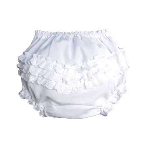 Little Things Mean A Lot Baby Girls White Elastic Bloomer Diaper Cover with Embroidered Eyelet Edging - NB