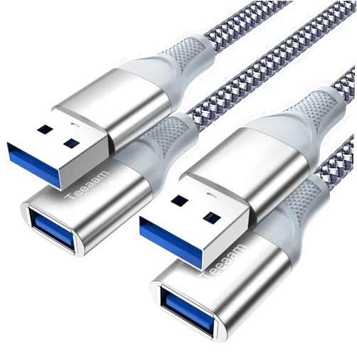 Teeaam USB Extension Cable 6.6FT-2pack,USB 3.0 Extender Cord Type A Male to Female Data Transfer Lead for Playstation, Card Reader, Hard Drive, Keyboard, Printer, Camera,Xbox, Oculus Rift, Grey