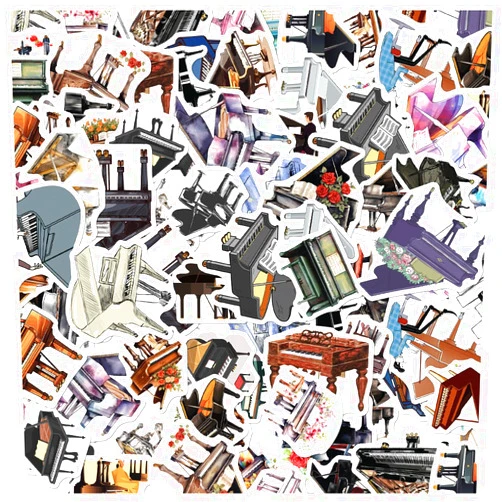 RABOWA Grand Piano Musical Instrument Stickers Pack for Music Lovers Pianists Students Vinyl Waterproof Decals 50pcs Laptop Motorcycle Wall Decoration Car Hard Phone Case Bedroom