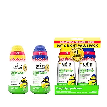 Zarbee's Zarbee’s Kids Cough + Mucus Day/Night Value Pack for Children 2-6 with Dark Honey, Ivy Leaf, Zinc & Elderberry, #1 Pediatrician Recommended, Drug & Alcohol-Free, Mixed Berry Flavor, 2x4FL Oz